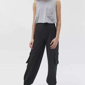 Urban Outfitters Janey Cargo Jogger Pant in Black and White Pinstrip size M